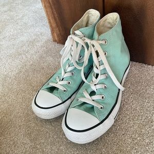 Barely worn! Tiffany blue high top converse shoes